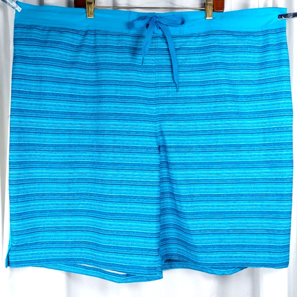 OP Ocean Pacific Swim Trunks Mens Sz‎ 3XL Black Turq Stripe Hawaiian Ocean Lined